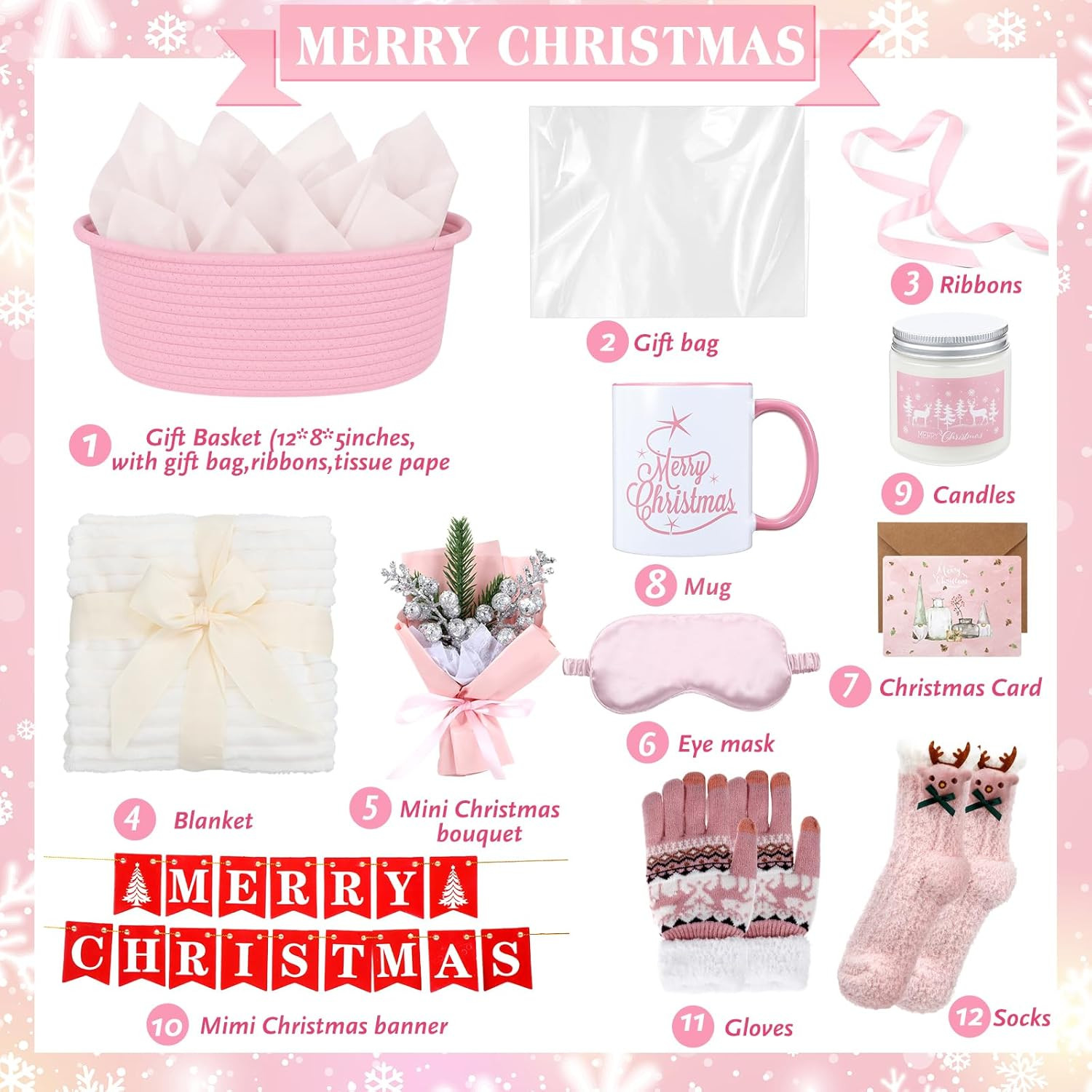 Christmas Baskets Gift for Women 2025 Xmas Gifts Ideas Package Christmas Mug, Bl