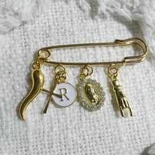 Personalized Cornichello Baby Protection Pin: Virgin Mary, Initial , Baptism