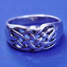 Size 7.5, vtg sterling silver handmade ring, 925 filigree braided woven band