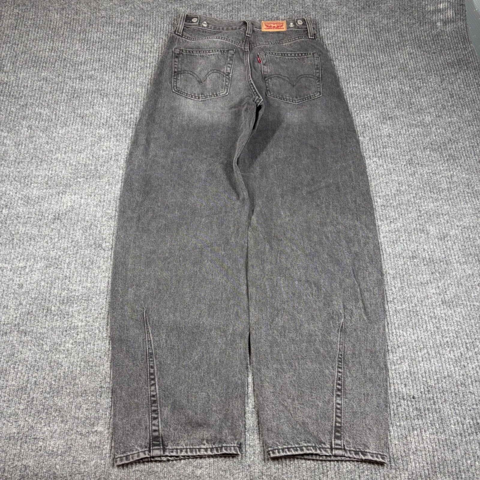 Levis Jeans Women's 27 Cinch Barrel  Gray Black High Rise Wide Leg Denim