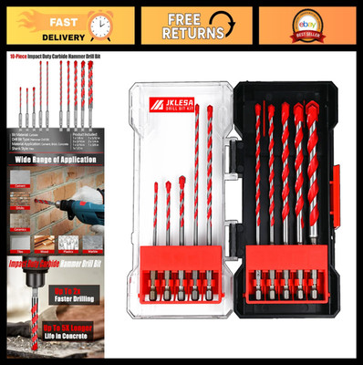 10-Piece Carbide Hammer Drill Bit Set for Concrete, Stone & Brick - Impact Duty,