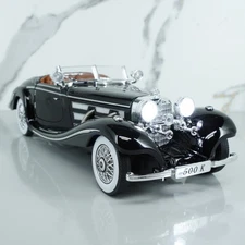 Mercedes Benz 500K 1:24 Scale Diecast Model Classic Retro Vintage Car Black