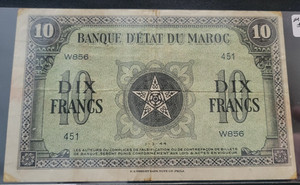 1943-1944 Morocco Banknote Pair- 10 & 50 Francs Pick#'s 25a,26a