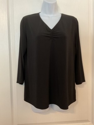 Susan Graver Women s Black Size S 3/4 Sleeve V-Neck Top -B2