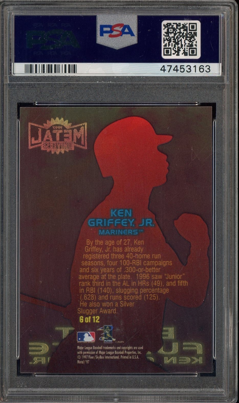 1997 Metal Universe Blast Furnace #6 Ken Griffey Jr Mariners HOF PSA 10 GEM MINT view 2