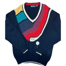 Vintage Par Four Golf Sweater Mens Large Navy Blue V-Neck Knit 90s Retro
