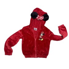 Disney Minnie Mouse Red Plush Zip-Up Hoodie with Logo Ears Kids Girls Size 6X.