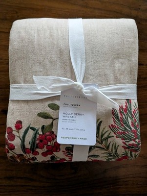 POTTERY BARN Holly Berry Wreath Duvet Cover-Full/Queen-NWT