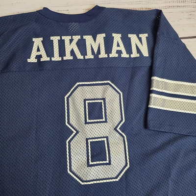 #ad Troy Aikman #8 Vintage Logo 7 Mens Size XL Dallas Cowboys Jersey Blue Silver USA $49.99
