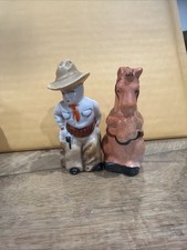 Vintage 1950s Japan Cowboy and Horse Salt Pepper Ceramic Shakers Western