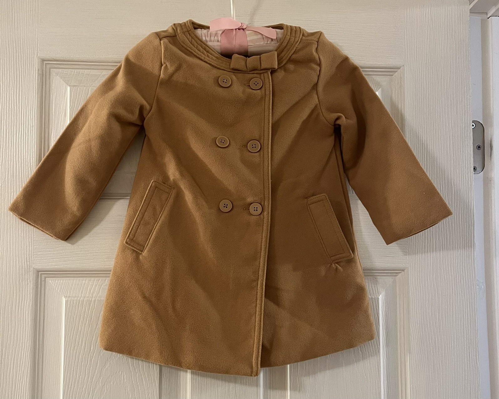 NUEVO Abrigo Osh Kosh B'gosh Bebé Niña Guisante 9M Doble Pecho Botones Tostado