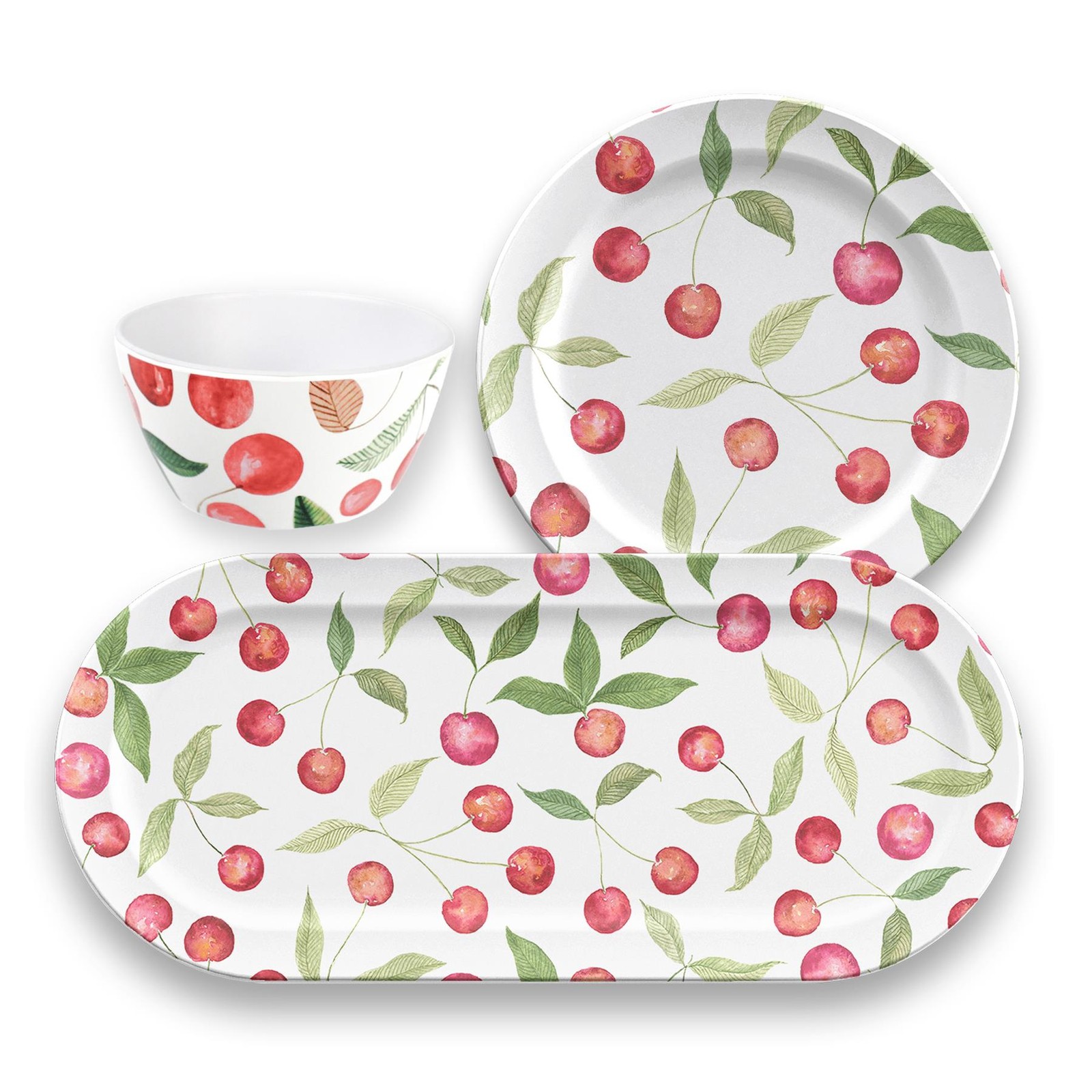 Cherries Melamine Outdoor Serving Set - Dipping Bowls, Plates & Platter Gift