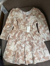 LoveShackFancy Beige White Floral Cotton Puff Sleeve Mini Dress Size 6