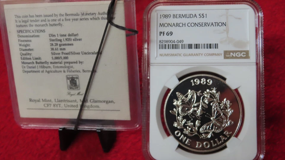 Bermudas 1989 plata 1 dólar conservación monarca NGC PF 69 ULTRA CAMAFEO ESCASO Foto 3 de 4