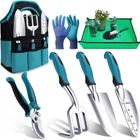 7pc garden tool set with gloves tote rustproof aluminum alloy ergonomic handle[