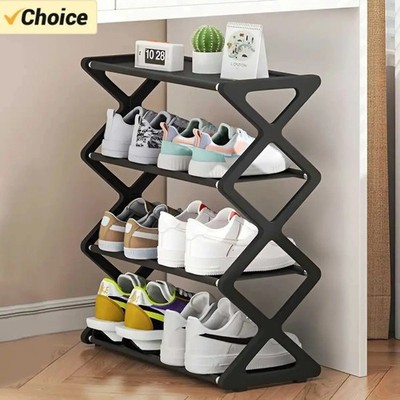 4 Ebenen X Form Schuhregal Staubdicht Aufbewahrung Organizer für Schlafzimmer Flur Zuhause