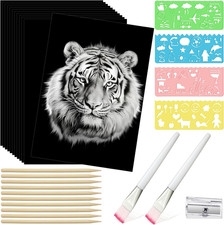 67 Pcs Scratch Paper Art Set Scratchboard Craft Kits Black Coated Scratch Paper