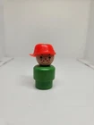 Vintage Fisher Price little people all wood green boy red pan head