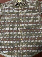Vtg LL Bean Men's Flannel Shirt-Aztec Print-Made in USA-Rare-Spread Collar-Dogs