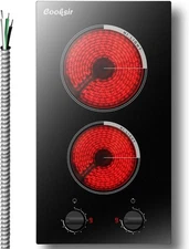 2 Burner Electric Cooktop - 12 Inch Electric Stove Top 3000W, 220V