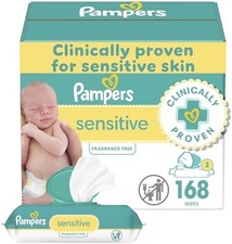 Pampers Baby Wipes Sensitive Water Based Hypoallergenic 168 Count
