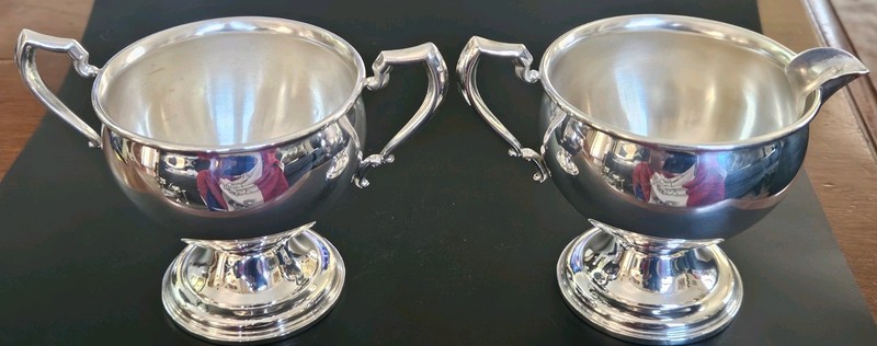 La Pierre: Vintage Sterling: Weighted Reinforced; Silver Sugar Bowl+Creamer Set