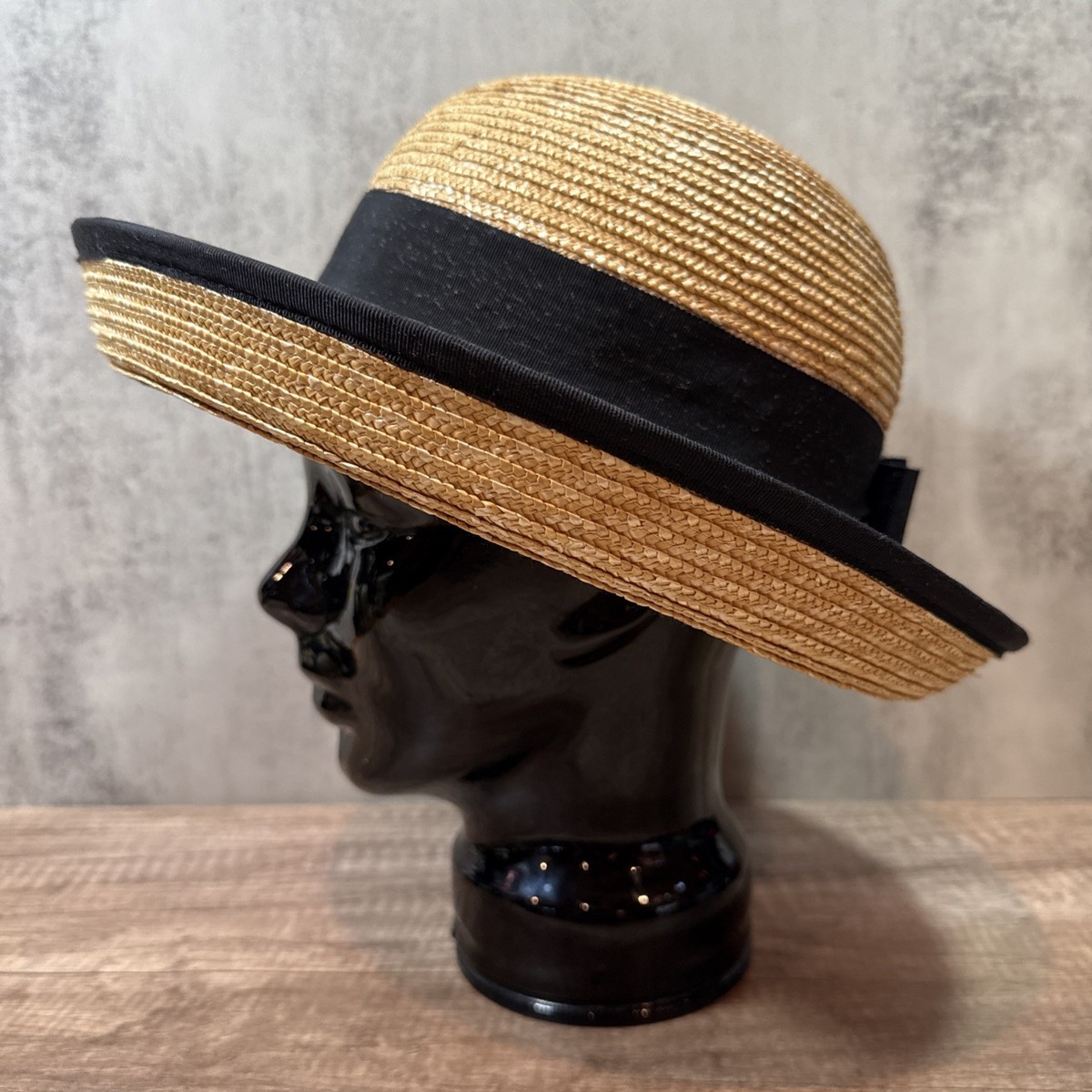 Eric Javits Straw Sun Hat Wide Brim Boater Black Bow Hand Blocked Tan Womens Eric Javits Straw Casual Hats for Women for sale | eBay main image 4