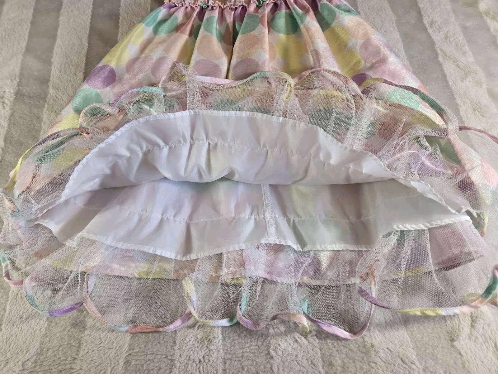 Girls Brooke Lindsay Pastel Pink Green Polka Dot Tulle Lined Party Dress Size 6