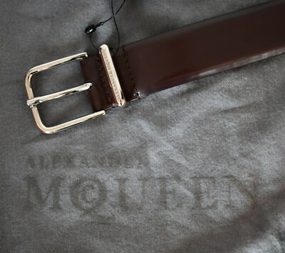 NEW Authentic ALEXANDER MCQUEEN Chocolate Brown Leather Men's Belt EUR-110 US-44
