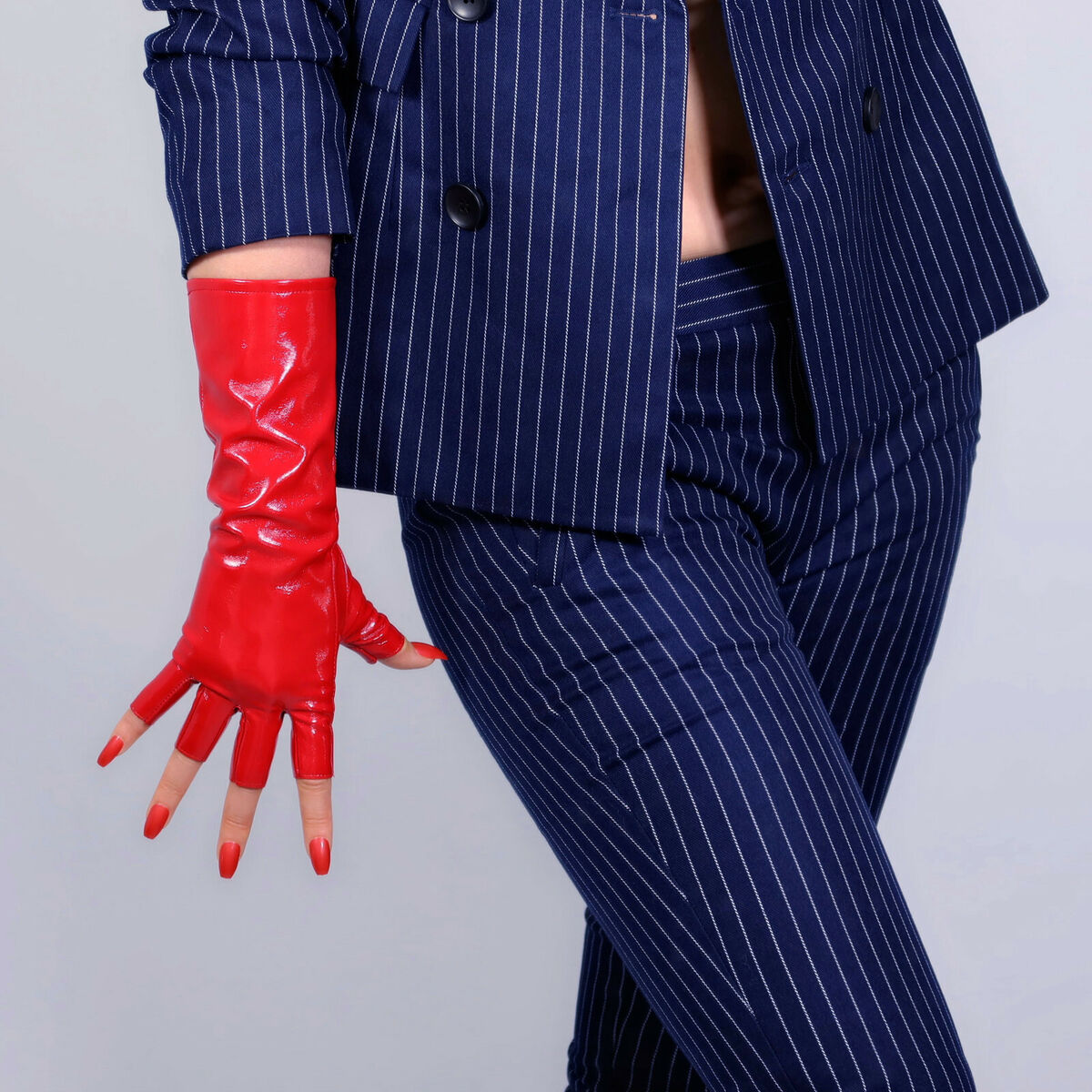 HALF FINGER LATEX Long Gloves Faux Patent Leather Shine HALF FINGER LATEX Long Gloves Faux Patent Leather Shine