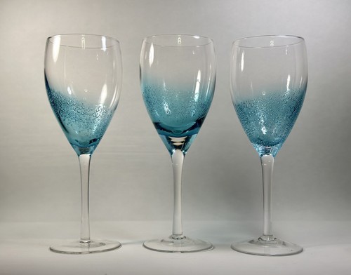 3er Set Roscher & Co Weingläser türkis blau Luftblasen klar glatter Stiel - Bild 3 von 10