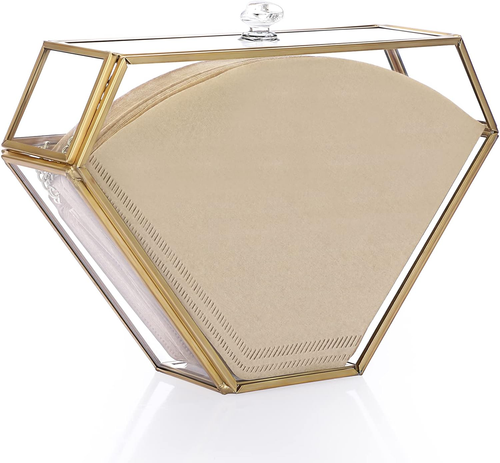 Gold Glass Coffee Filter Holder Coffee Paper Storage Container Filter Paper Disp