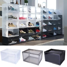 12PCs Magnetic Side Open Shoe Storage Box Stackable Sneaker Organizer Container 
