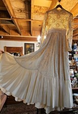 Vintage 1970s Boho Crochet Wedding Dress By Emma Domb ILGWU Label Size 9