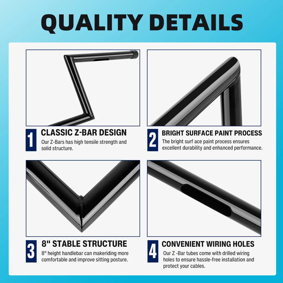 For Honda Shadow 600 600VLX 1" 25mm Motorcycle Drag Bars Handlebar 8" Rise Z-Bar - Image 4 of 4