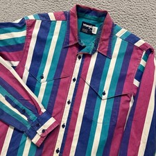 Vtg Wrangler Brushpopper Shirt Mens 16-35 Colorful Striped USA Western Long Tail