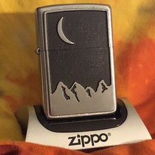 Vintage 2000 Dated Moon And Mountains Skii Outdoors Zippo Flip Lighter New Boxed