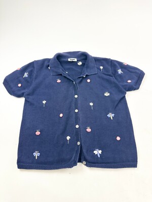 Northern Reflections Sweater Womens Large Blue Craggi Dragonflies Collar Button