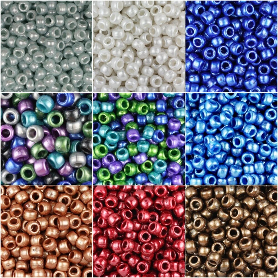 100 cuentas de pony 9 x 6 mm con agujero grande de 4 mm 25 COLORES ENVÍO EL MISMO DÍA Foto 2 de 2