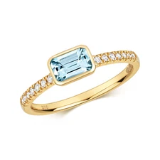 9ct Yellow Gold Natural Aquamarine and Diamond Ring, Sizes J to Q (489)