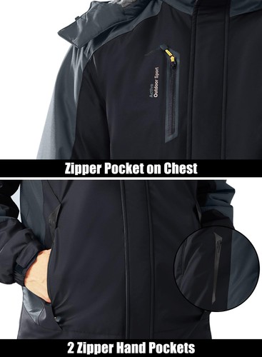 Men's Winter Coats Water Resistant Ski Snow Jacket Warm Fleece Parka Hoodie Coat - Picture 39 of 41