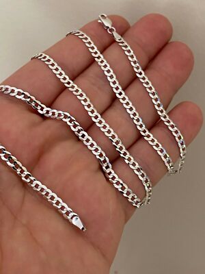 Real Solid 14k White Gold Mens Ladies Curb Cuban Link Chain 18-24'' 4mm Necklace