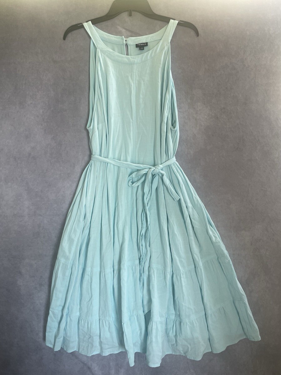 torrid mint green dress Womens 3X Plus Midi Sleeveless High Neck Tiered bedazzle