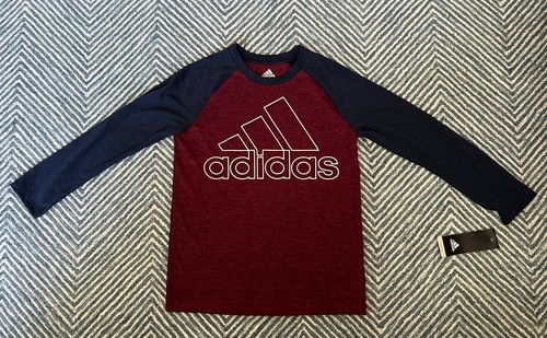 Adidas Kids Little Boys Blue/Burgundy Long Sleeve Climalite Shirt Sz 7X NWT - Picture 2 of 11