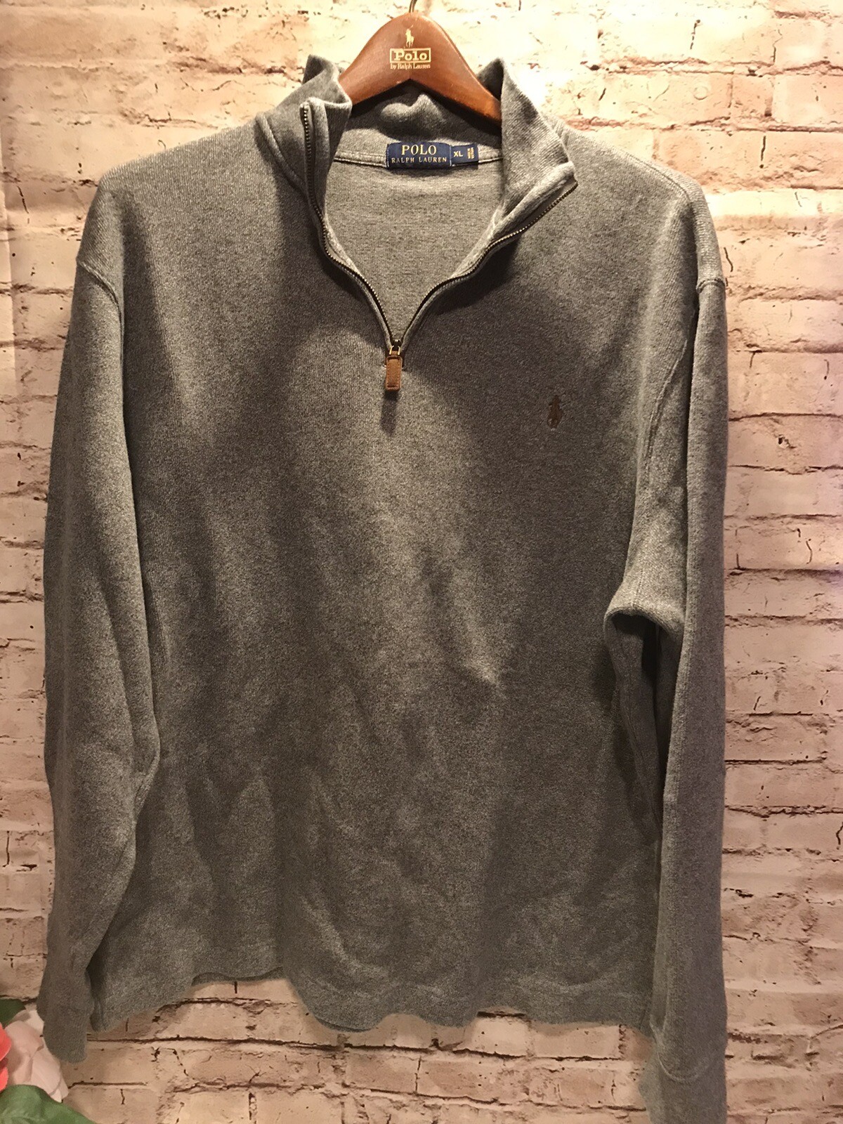 Polo Ralph Lauren Uomo X Large 1 4 Zip Pullover Maglione Felpa Grigio Pony