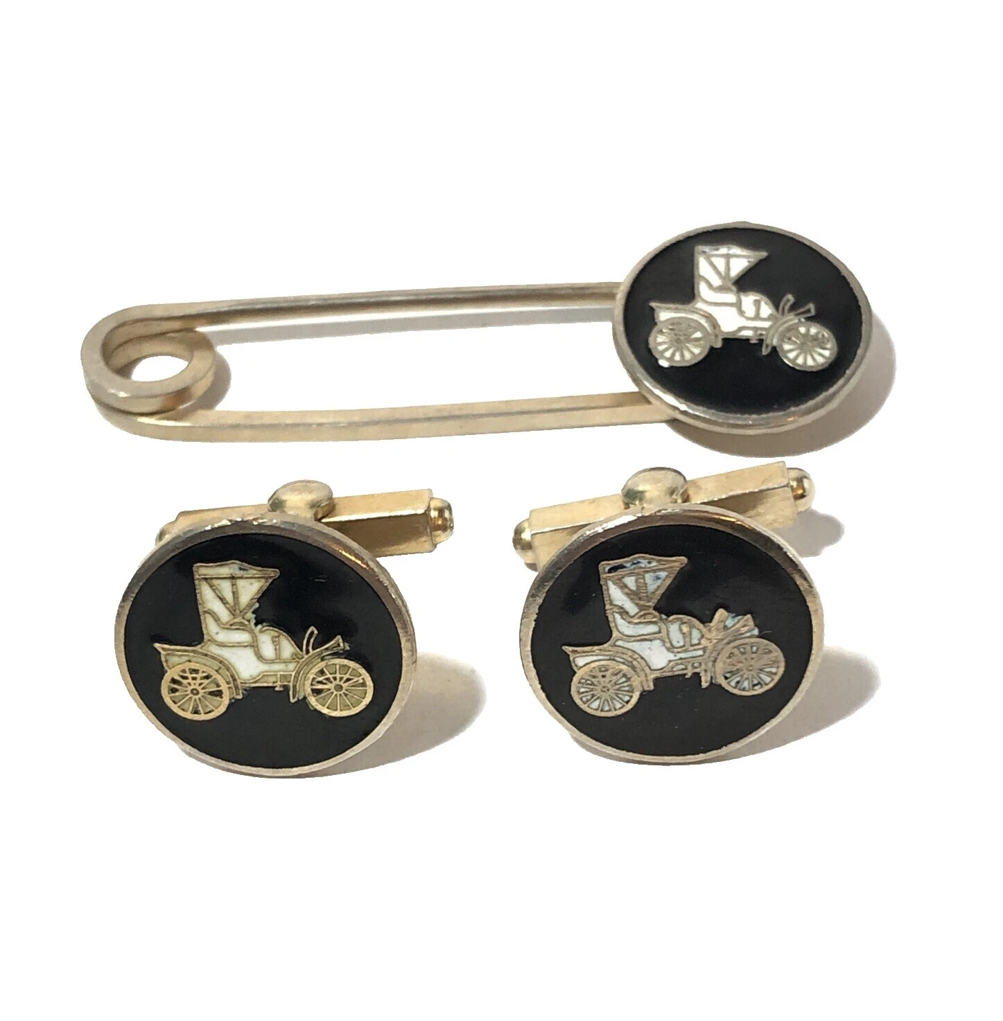 Esmalte Preto Ouro Amarelo Abotoaduras para Homens