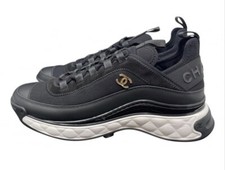 Chanel Velvet Calfskin  Mixed Fibers Sneaker Black Womens 39.5 NIB