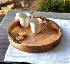 Forestree Handmade Wooden Rectangular Serving Tray - Round Platter