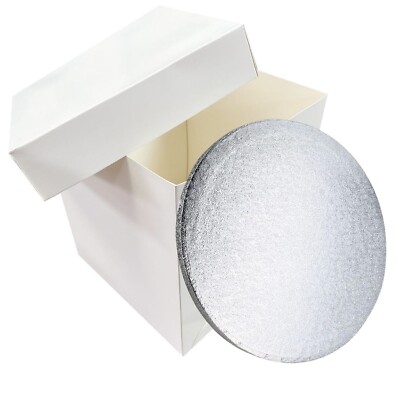 Große weiße Kuchenbox extra tief & silber Cake Drum Board Combo für hohe Kuchen