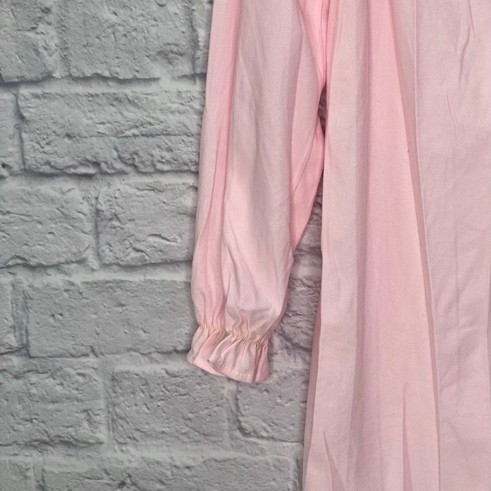 Vintage JCPenney Nylon Fleece Short Nightgown Pink Lace Long Sleeve